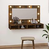 QZZCED LED-Spiegelschrank, Beleuchtung für Make-up, rauchige Eiche,...