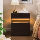 Cubehom Nachttische Schwarz Nachtschrank mit LED Licht Moderne...