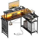 HLONONE L-förmiger Schreibtisch mit LED und Steckdosen, 110 x 80 cm,...