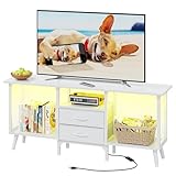 OYRREU TV-Schrank mit LED-Beleuchtung & 2 Stoffschubladen,...