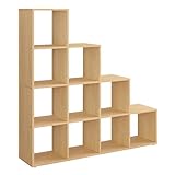 VASAGLE Bücherregal mit 10 Fächern, Regal offen, Stufenregal,...