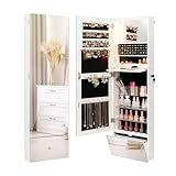 COSTWAY Schmuckschrank hängend, Spiegelschrank abschließbar mit LED...