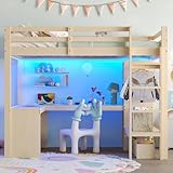 vutizal Kinder Hochbett 140x200 Massivholz mit Schreibtisch &...