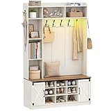 Hzuaneri Garderobenständer mit Sitzbank, Garderobe mit LED,...