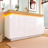 Merax Kommode Sideboard Hochglanz mit LED Beleuchtung, Moderner...