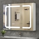 S'bagno Spiegelschrank Bad Mit Beleuchtung 80x60cm, LED Anti-Beschlag...