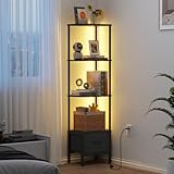 OYRREU Bücherregal mit 4 Ebenen, Regal mit LED-Beleuchtung und...