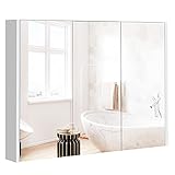 LIFEZEAL Badezimmerschrank mit Spiegel 90 x 11 x 65 cm, Spiegelschrank...