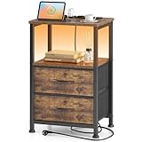 Yornoli Nachttisch mit LED & Ladefunktion, Beistelltisch mit...
