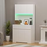 Küchenschrank mit LED-Beleuchtung, Hochschrank Buffetschrank 170cm,...