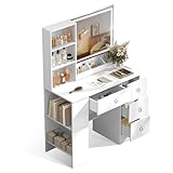 ANCOLOV Schminktisch mit Spiegel und Beleuchtung 90 cm Breit,...