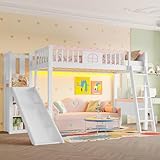 Generisch Hochbett mit Rutsche, LED-Beleuchtung & 3 Regalen –...