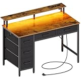 Seventable Computertisch mit Steckdosen & LED-Beleuchtung, 100cm...