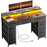 HLONONE Schreibtisch mit 8 Schubladen, Computertisch mit 2 Steckdosen...