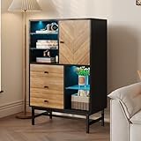 Easexcy Vitrine, Vitrine mit 12-farbigem LED-Lichtband, Küchenschrank...