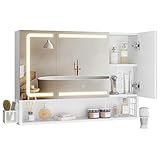 FORABAMB Badezimmer Spiegelschrank mit LED-Beleuchtung & Steckdose,...