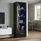 SONNI Glasvitrine mit Led Beleuchtung schwarz/weiß,...