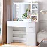 Brinlawb Weißer Schminktisch, Kosmetiktisch mit LED-Beleuchtung &...