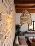 Meinposten LED Hängeleuchte in Rattan Optik für Außen und Innen -...