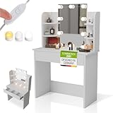 Juskys Schminktisch Zoey mit LED-Beleuchtung, großer Spiegel mit...