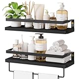 Yorbay Wandregal Holz 2er Set mit Handtuchhalter, Hängeregal...