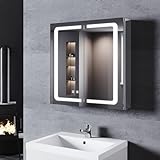 SONNI Spiegelschrank Bad mit Beleuchtung 65 cm breit 3 einstellbare...