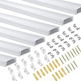 LED Profil 6 x 1m, U-Form LED Aluminium Profil mit Weiß Milchige...