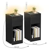 VASAGLE Nachttisch 2er Set, schmal, Beistelltisch, LED-Beleuchtung, 1...