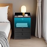 FurnitureR LED Nachttisch, 38 x 26.5 x 56 cm, Schwarze Holzmaserung, 2...