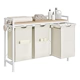 WOLTU Wäschekorb 3 Fächer, jedes 40 L, Wäschesammler mit Ablage...