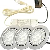 3er Set: Flache LED Möbelleuchten Einbauspots in der Farbe Edelstahl...