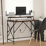 Qnhdfrt Schreibtisch 100x50cm Braune Eiche Holzwerkstoff mit LED...