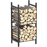 Kaminholzregal Metall für innen, Brennholzregal Feuerholzregal mit 4...