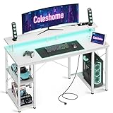 Coleshome Gaming Tisch mit LED-Beleuchtung, Computertisch mit 2...