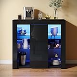 SUNXURY Sideboard mit LED Beleuchtung Küchenschrank Schwarz...