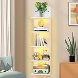BEARUT Schweberegale mit 5 Ebenen, weiß, mit Licht, LED-Wandmontage,...