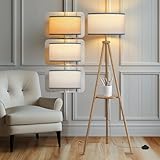 EOEYYOYB Stehlampe Holz mit Regal, Fernbedienung, 3 Farbtemperatur,...