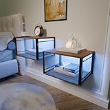 Nachttisch 2er Set Hängend mit RGB LED-Beleuchtung, Metallrahmen und...