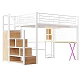 Azkoeesy Hochbett mit LED Gaming Schreibtisch, Treppe, Kleiderschrank,...