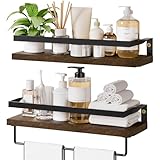 Yorbay Wandregal Holz 2er Set mit Handtuchhalter, Hängeregal...