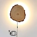 Rustikale LED Wandleuchte mit Schalter und Stecker 12W Holz Wandlampe...