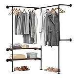 WOLTU Kleiderstange mit Regalen Wandmontage, Garderobe für begehbaren...