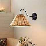 GUANSHAN Rattan Gewebte Wandleuchte Wabi-Sabi Stil Rattan Wand...