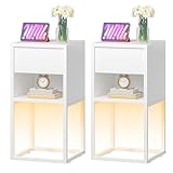 YITAHOME Nachttisch 2er Set mit LED-Beleuchtung, Beistelltisch mit...