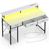 Rolanstar Schreibtisch mit Schubladen, Computertisch mit Steckdosen &...