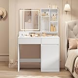 VASAGLE Schminktisch mit LED-Beleuchtung, Steckdosenleiste,...