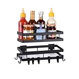 YunNasi Gewürzregal Ohne Bohren Küchenregal Schwarz Metall 2 Etagen...