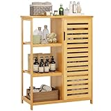 VIAGDO Badschrank Bambus mit 3 offenen Ablagen, Kommode, Sideboard,...