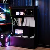 Forte Pittsfield Hochschrank Regal Schwarz mit Multicolor RGB-LED...