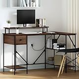 Qnhdfrt Schreibtisch 120x79 cm in Brauneiche mit LED Beleuchtung...